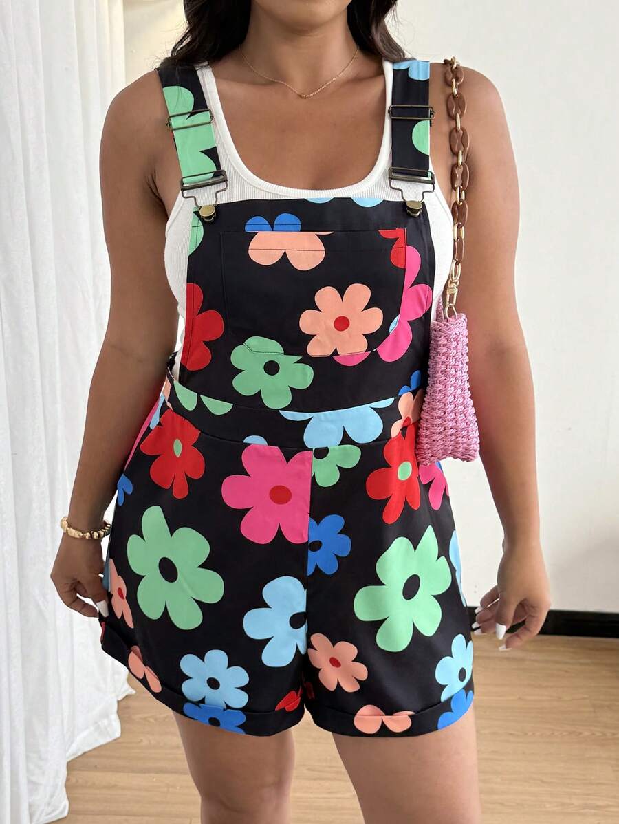 Sunnyshic Plus Size Women Daisy Print Casual Strap Pants - Multicolor - View 1