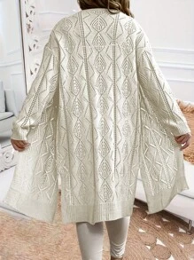 Calvaya Plus Size Women Single-Breasted Casual Loose Knit Mid-Length Cardigan - White - View 2