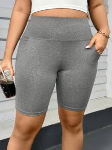 SHEIN Essnce 3 Packs Plus Size Casual Knitted Short Leggings With Side Pockets For Women - Multicolor - View 12