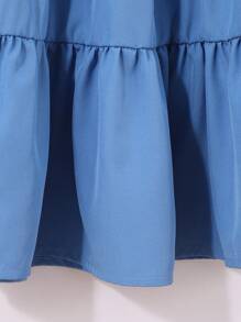 SHEIN 女童时尚拼布喇叭中长裙，夏季 - 中等水洗藍 - 查看 4