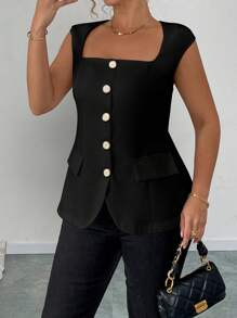 Elenzga Blazer elegante sin mangas delgado para uso de oficina en talla grande para mujeres