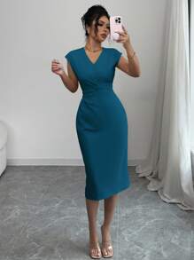 Elenzga 女士无袖 V 领高腰优雅浪漫连衣裙