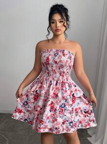 Elenzga Váy xếp lớp in hoa lãng mạn thanh lịch cỡ lớn cho nữ mùa hè - Nhiều màu - Xem 7