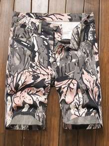 Manfinity Roghcode Men's Casual Versatile Denim Shorts With Pockets, All-Over Print - Multicolor - View 1