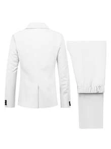 Manfinity Mode Men's Minimalist Solid Color Suit Jacket And Trousers Set White Men Suit