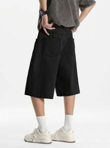 Chillumni 浅蓝色水洗男士宽松休闲牛仔短裤 - 黑色 - 查看 5