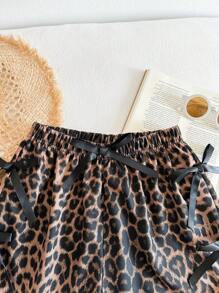 Tween Girl Casual Chiffon Leopard Print Bow Shorts, Fashion & Versatile, Spring/Summer - Brown - View 4