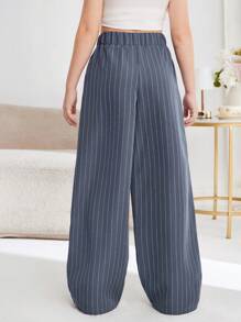 SHEIN Leap Crew Tween Girl 休闲条纹直筒裤 - 灰色 - 查看 8