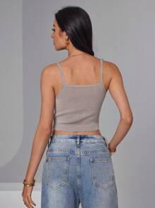 Roylia Women's Solid Color Cropped Fitted Tank Top - Grey - View 2