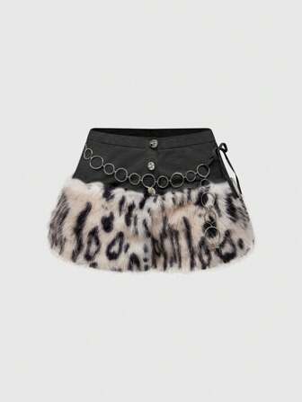 Grunge Punk Pantalones cortos mini elásticos de mujer de talle bajo con costuras en felpa y cinturón con cadena, sexy