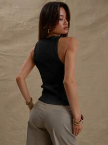 MUSERA Rib Knit Scoop Neck Fitted Sleeveless Tank Top For Spring Summer Cute Casual For Spring Y2K 90's Casual Cute Airport Holiday Winter Everyday Chic Sweater Spring - Black - View 6