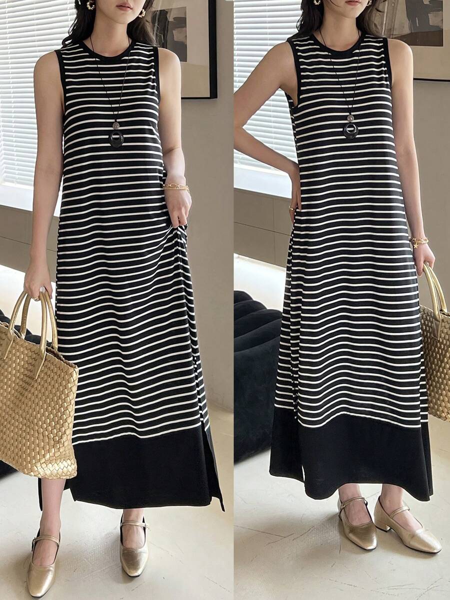EMERY ROSE Đầm suông rộng không tay cổ tròn kẻ sọc cho nữ - Nhiều màu - Xem 1
