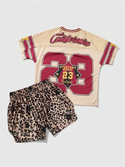 Street Life Set de 2 piezas Camiseta de manga corta de punto y pantalón corto de estilo callejero Y2K para hombre, adecuado para primavera/verano