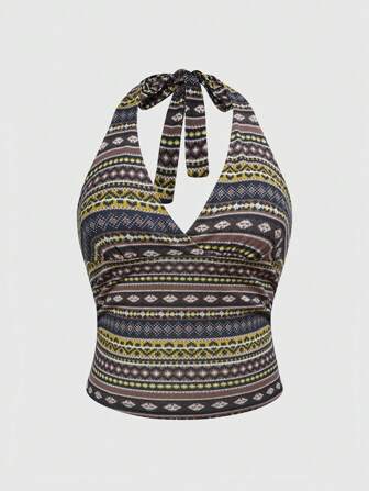 Hippie Top de tirantes con estampado all-over de tótem en estilo vintage hippie talla grande