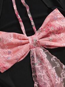 ROMWE J-Fashion Y2K 女式洛丽塔蕾丝印花蝴蝶拼布紧身短袖迷你连衣裙 - 黑色 - 查看 3