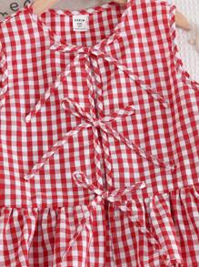 SHEIN Tween Girls' Casual Woven Plaid Round Neck Sleeveless Blouse Top - Red - View 5