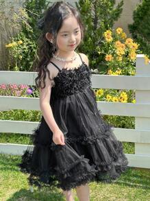 DAZY Girls Black Mesh Slip Dress, Summer - Black - View 7