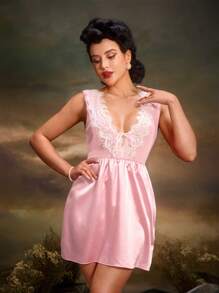 PinupGlam Vintage Palast-Stil ärmelloses Mini-Slip-Kleid für Frauen mit Spitzenverzierung