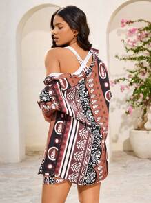 INAWLY 2pcs Summer Vacation Short Sleeve Shirt & Shorts Set, Minimalist Fashion, Bohemian