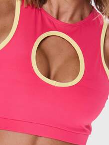 Musera Sport Racerneck Contrast Trim Cut Out Crop Top Active Workout Gym ,Padel, Tennis, Pickleball Gym Fitness - Multicolor - View 4