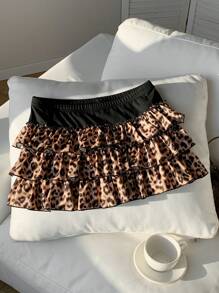 SHEIN EZwear Women's Leopard Print Ruffle Hem Skirt, Fashion For Summer