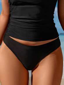 Swim Vcay Women's Solid Color Swimwear Bottom, With 3D Flower Decoration, Suitable For Beach Vacation