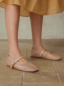 MOTF PREMIUM NEW RHINESTONE SQUARE TOE SUMMER LOW HEEL FLAT SANDALS - Rose Gold - View 8