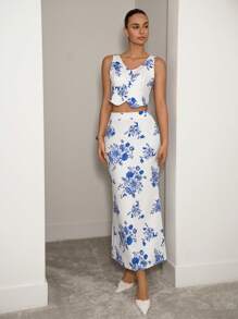 SHEIN Clasi Women 2 Pieces Set Consisting Of Vest And Skirt, Casual & Stylish, Suitable For Summer Two Pieces Set Women - Blue and White - View 3