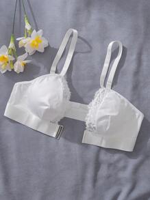 SHEIN Front Closure Push Up Plunge Lace Trim Plus Size Bra & Wire Free Bra, Lift - White - View 4