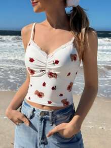 SHEIN EZwear Canotta da donna con stampa floreale in pizzo