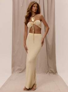 MUSERA 针织低腰直筒修身长裙，仅限夏季度假优雅沙滩装波西米亚风感恩节款