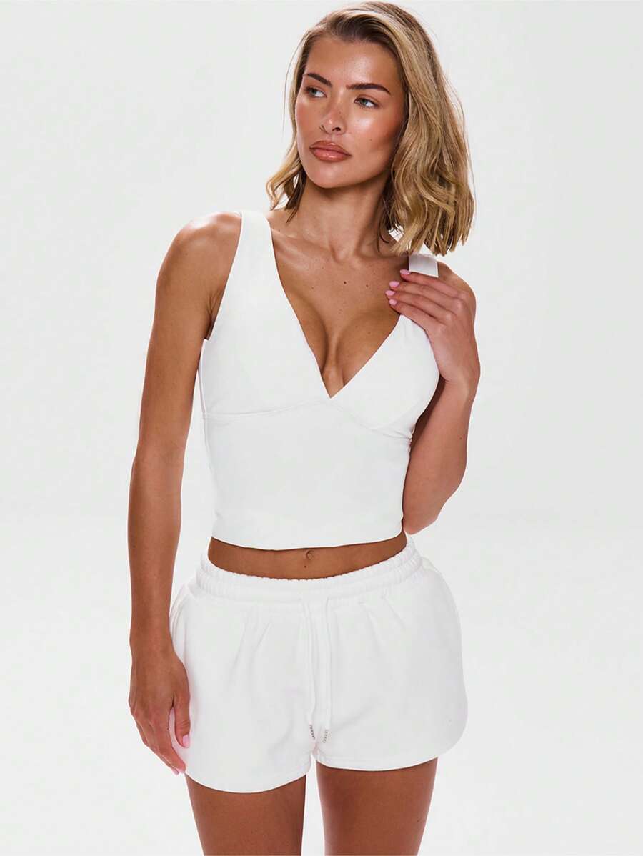 Musera Sport 前开领贴身上衣，运动，健身，板网球，网球，匹克球健身 - 白色 - 查看 1