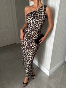 SHEIN Tall 高腰优雅舒适豹纹长裙 - 彩色 - 查看 4