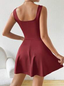 SHEIN EZwear Encore 红色针织无袖紧身连衣裤 - 酒紅色 - 查看 2