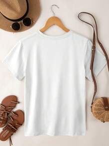 SHEIN VaVaLuxe Camiseta casual de manga corta con mariposa para mujer, simple y de moda para el verano