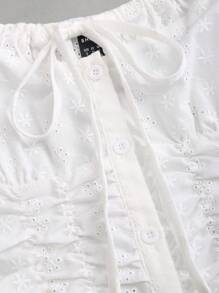 Sweetra Áo cánh hở vai Jacquard phong cách Pháp mùa xuân/hè cho nữ - trắng - Xem 3