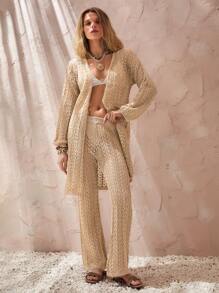 EURMUSE Woman Shiny Cover Up Set, For Summer Beach Vacation - Camel - View 6