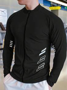 Manfinity Sport Corelite 男士圆领插肩袖短袖休闲运动T恤背心修身衬衫圆领运动夹克压缩衣 - 黑色 - 查看 3