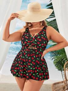 Swim Lushoire 大码女式随机印花无袖分体式泳衣