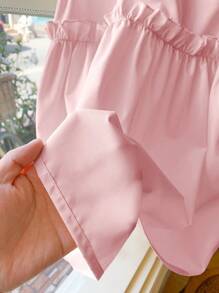 Blossori Young Girls French Elegant Light Yellow Woven Collar Dress, Spring/Summer - Pink - View 4