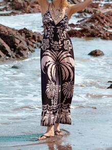 Lumivelle Women's Vacation Tropical Plants Print Elegant Unique Romper