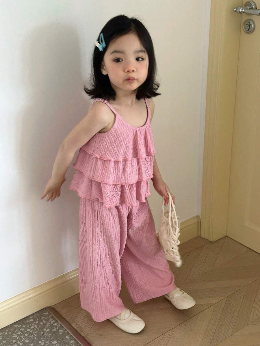 DAZY 2pcs/Set Young Girls Knit Vest And Long Pants Set, Summer - Pink - View 1