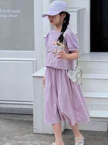 DAZY 2pcs/Set Tween Girl Casual Fall Outfit - Purple - View 3