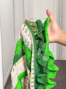 Slaydiva New Summer Leisure Beach Vacation Daily Dating Hip Skirt Green Dark Green Apricot Striped Ruffle Hem Crocheted Hip Skirt Mini Skirt Ultra-Short Skirt Women's Sweater Skirt - Green - View 9