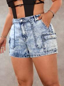 SHEIN ICON 大码破洞牛仔紧身短裤，适合狂欢装扮和节日