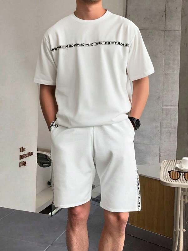 RueChic Men Cottonline Grogren Stripe Detailed Regular T-Shirt Set