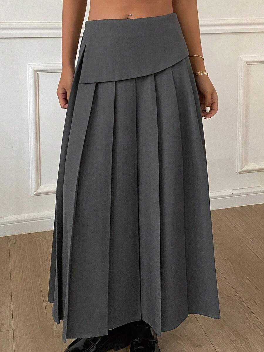 DAZY 纯色中长款百褶休闲夏季女裙 - 灰色 - 查看 1