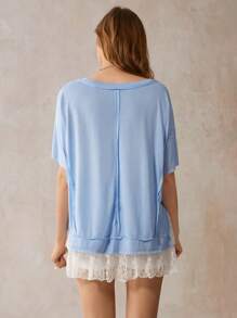 Wildy American Western Country Music Festival Short Sleeve Sky Blue T-Shirt, Casual Cowboy Blue Top Casual Tops