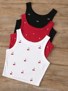 SHEIN Áo yếm thêu nơ hình trái tim anh đào cỡ lớn cho nữ - Nhiều màu - Xem 3