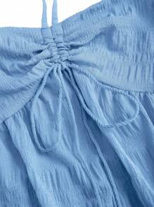 Sweetra 女装 春季款 欧美时尚 新款 系带 挂脖 露背 开衩 纹理 红色 性感 节日 休闲 聚会 时尚 - 藍色 - 查看 4